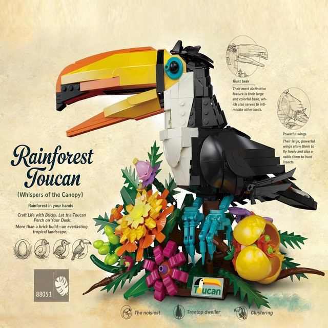 JAKI Regenwald-Tukan, Bausteine, Botanisches Blumen-Vogel-Modell - Bild 1
