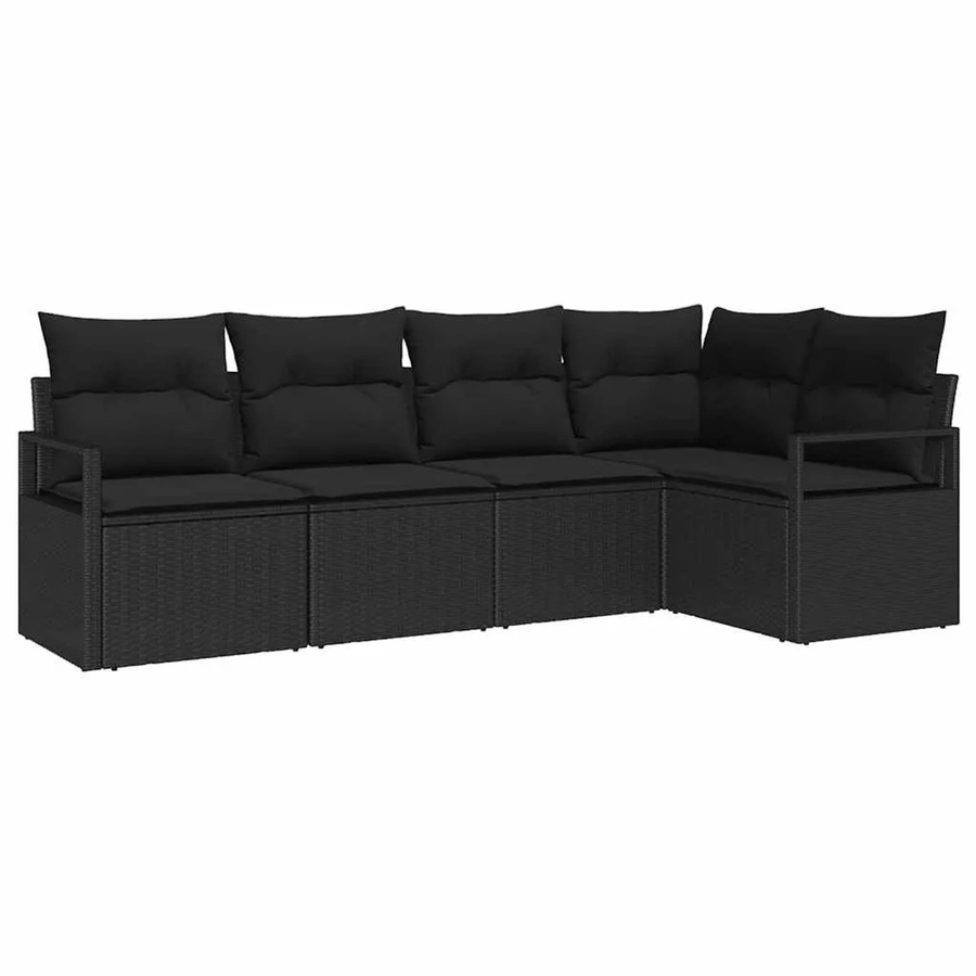 vidaXL Garten-Sofa-Set 5-teilig aus Poly-Rattan in Schwarz mit Polsterkissen und L-Form - Bild 2