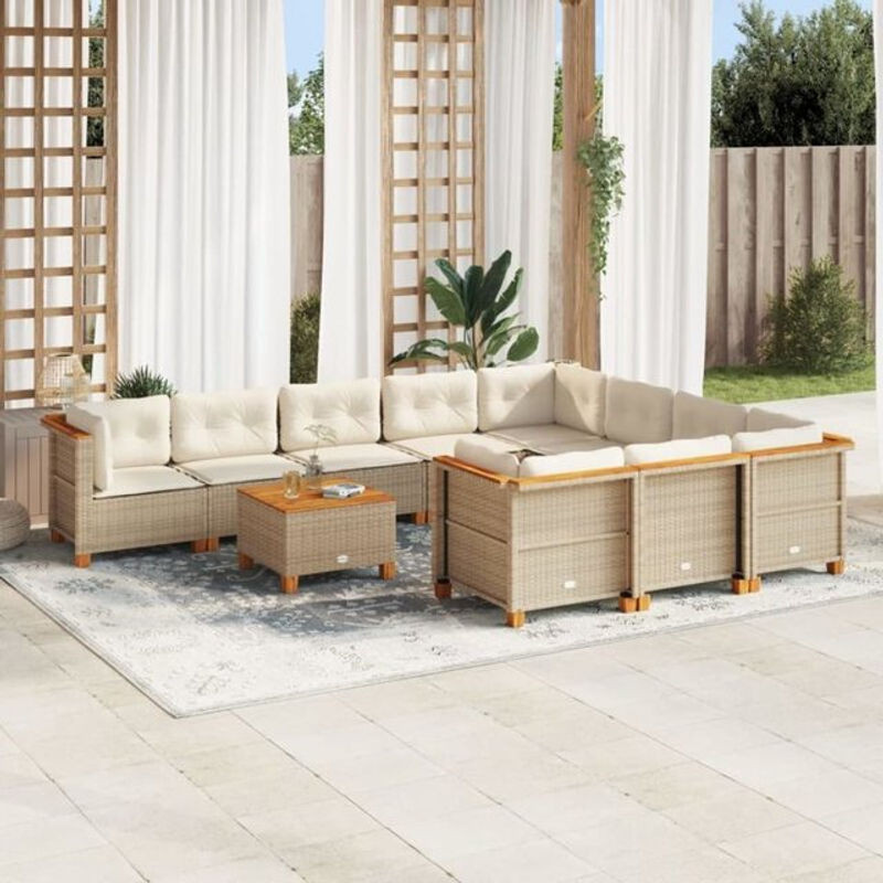 Vidaxl 11-tlg. Garten-Sofagarnitur mit Kissen aus Polyrattan in Beige - Bild 1