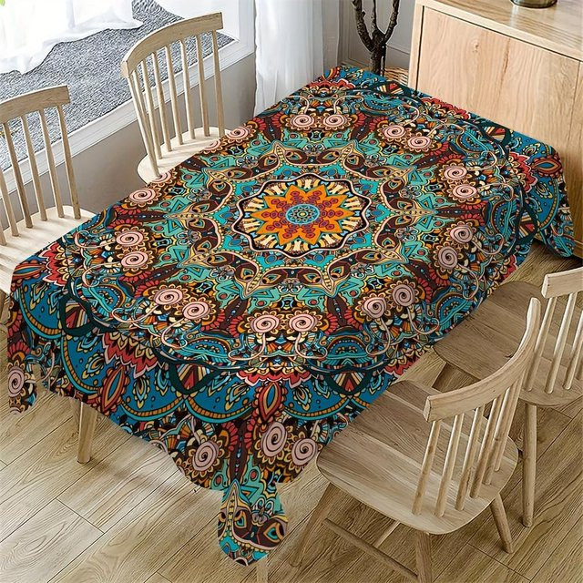 Rechteckige Tischdecke mit böhmischem Mandala-Blumenmuster von JMG Household Supplies, Mehrfarbig, B/T: 140 x 240 cm - Bild 1