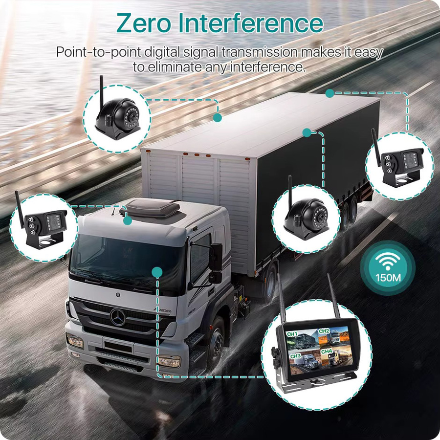 GreenYi 7 Zoll AHD Digital Wireless DVR Rückfahrkamera-Set mit Touchscreen, WiFi und IR Nachtsicht, 4 Kanäle, Schwarz - Bild 3