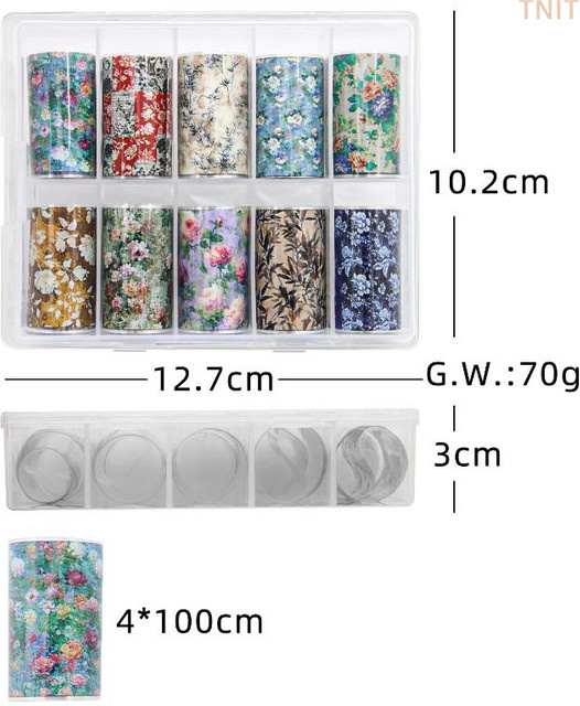 10 Rollen Nagelfolien, Ölgemälde-Blumenmuster Rosen, Nagelkunst-Aufkleber - Bild 1
