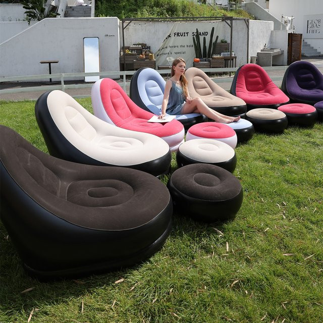 Aufblasbares Lazy Couch Sofa Set in Blau, faltbarer Liegestuhl mit Fußhocker als tragbares Outdoor-Sofabett und Luftbett - Bild 1