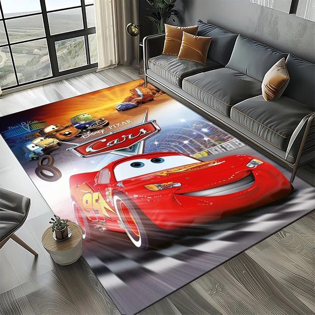 MINISO Disney Cars Lightning McQueen Kinder Teppich, bunter Bodenmatte aus Polyester für Wohnzimmer oder Kinderzimmer, B/B: 40 x 60 cm - Bild 1