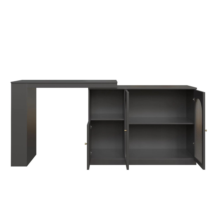 okwish Bartisch mit Drehtüren aus Glas und Aufbewahrung in Schwarz, B/T/H: 120 x 40 x 97 cm - Bild 2