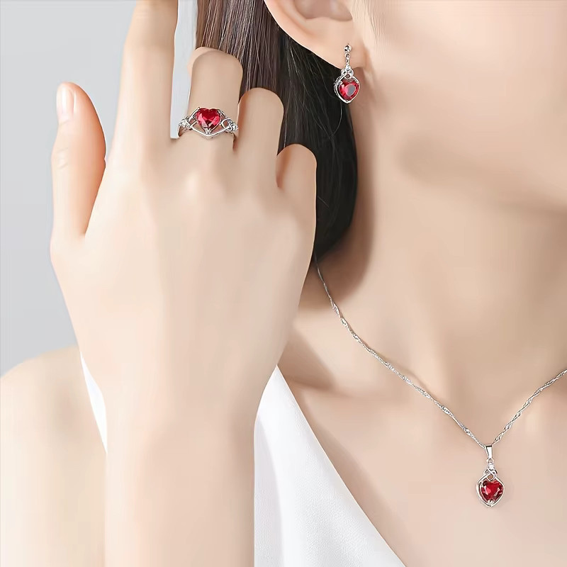 Schmuck-Set, Halskette, Ohrringe, Silber, Kristall - Bild 3