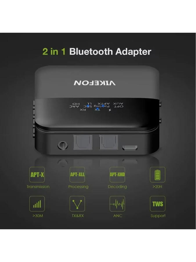 Muzisn Bluetooth 5.0 Audio Adapter RCA SPDIF und 3,5 mm Klinke als Sender und Empfänger mit AptX HD LL Low Latency in Schwarz - Bild 4
