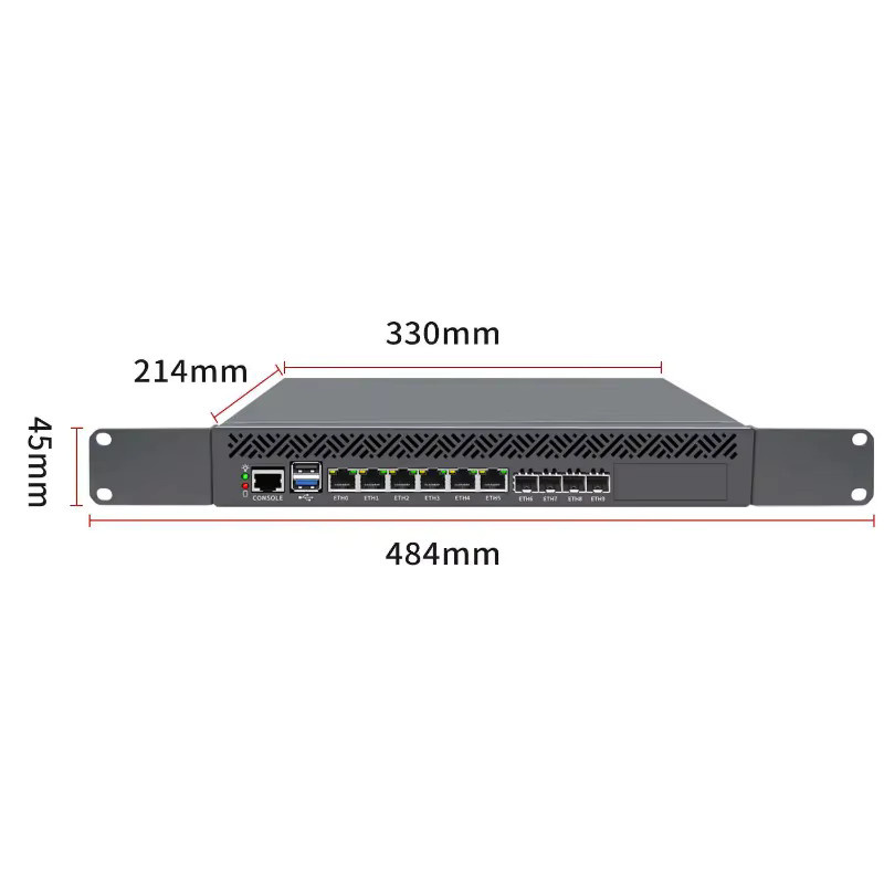 Topton 1U Rack Mounted Firewall Mini PC mit Atom C3758 C3808 C3958, 4x 10G SFP, 6x 1G LAN, DDR4 und NVMe Support, Schwarz - Bild 2