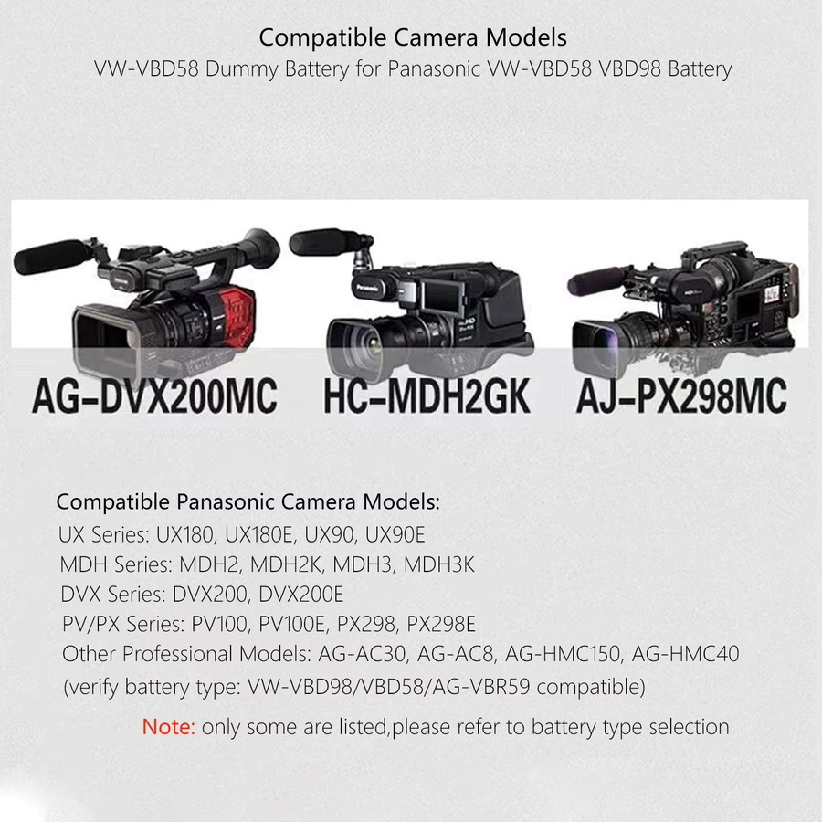 Dummy-Akku Stromkabel für Panasonic DVX200 UX90 UX180 PV100 PX298 und AG-VBR59 in Schwarz - Bild 4