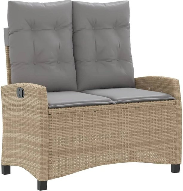 vidaXL Gartenbank aus Poly Rattan mit Kissen in Beige, verstellbar, B/T/H: 105 x 66 x 93 cm - Bild 1