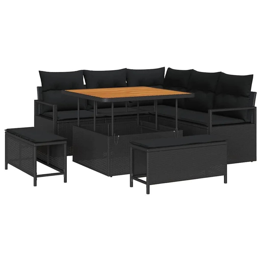 vidaXL Garten-Sofa-Set 8-tlg. in Schwarz mit Kissen und integriertem Stauraum für Terrasse und Garten - Bild 2
