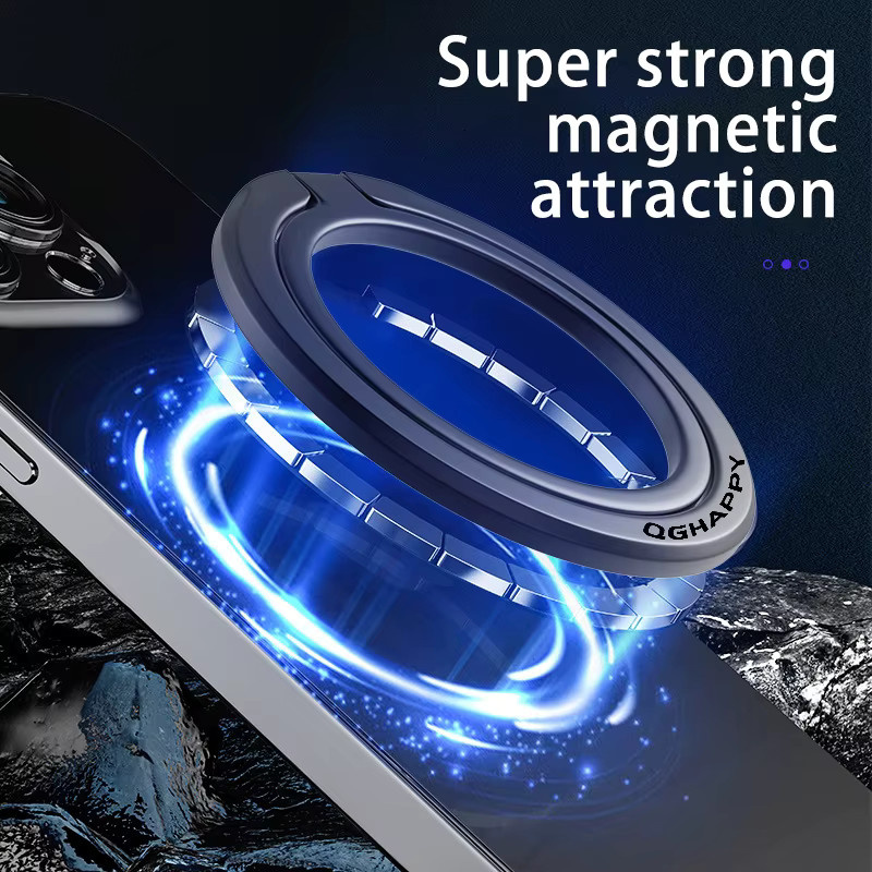QGhappy Magnetischer Handyhalter für MagSafe – Faltbarer Metall-Fingerring-Halter in Schwarz für iPhone 17, 16 Pro und Samsung - Bild 2
