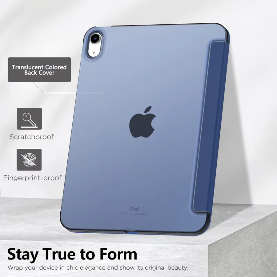Schlanke PC-Hülle für iPad 11 Zoll (2025) und iPad 10,9 Zoll (2022) mit durchscheinender Rückenschale, Standfunktion und Touch ID Support, Farben: Transparent, Pink, Blau - Bild 6