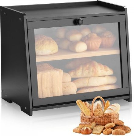 VEVOR Doppellagiger Brotkasten aus Holz und Bambus mit Acryl-Türplatte, Schwarz, B/T/H: 40,0 x 33,5 x 25,0 cm - Bild 1