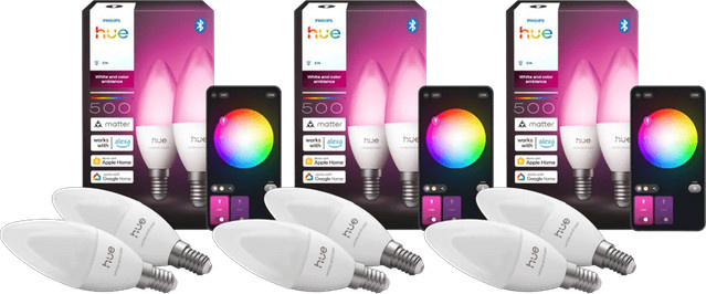 Philips Hue White & Color Ambiance LED Kerzenlampen E14 6er-Pack dimmbar mit Bluetooth und RGB-Farben - Bild 1