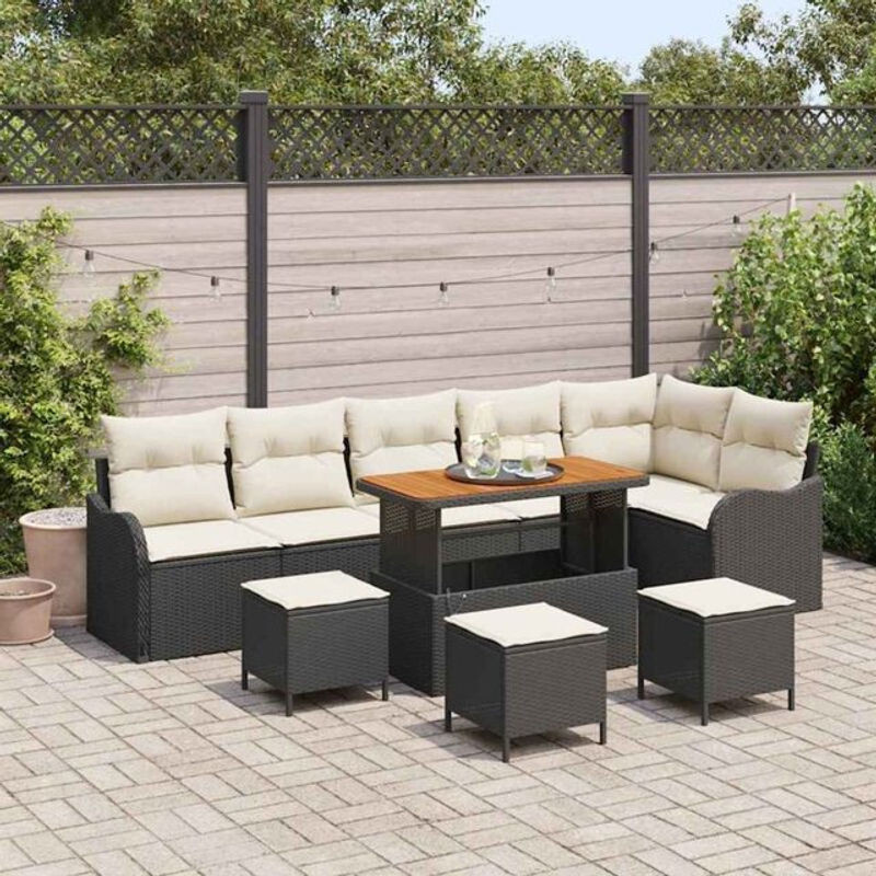 vidaxl Garten-Sofa-Set aus Polyrattan in Schwarz und Creme, 10-teiliges Loungemöbel-Set, B/T/H: 110 x 55 x 71 cm - Bild 1