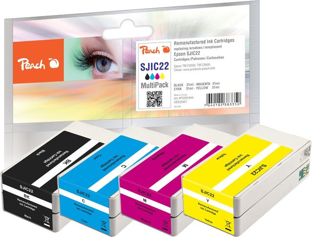 Peach ESJIC22 Druckerpatronen Set für Epson ColorWorks C 3500 und TMC 3500, 4er Pack Multicolor, wiederaufbereitet - Bild 1