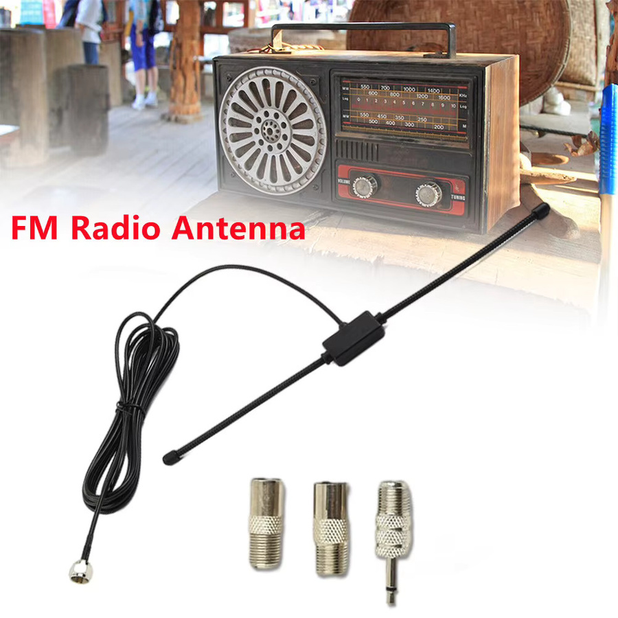 Tupfen FM Radio Dipol Antenne in Schwarz mit Audio-Stecker Anschlüssen für Stereo Empfänger zur Wandmontage - Bild 3