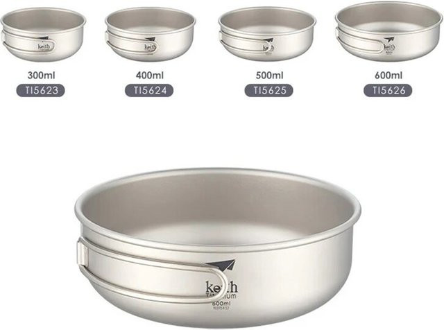 Keith Camping Titan-Schüssel mit Klappgriff, ultraleichtes Outdoor-Essgeschirr in Silber, 300ml-600ml - Bild 1