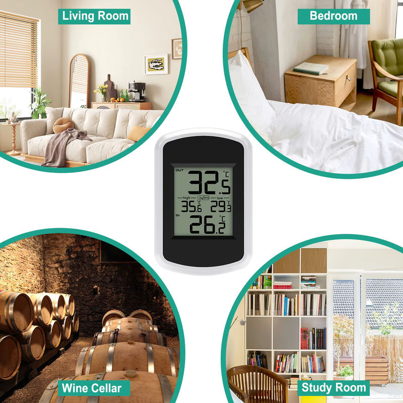 Urageuxy Drahtloses digitales Thermometer in Weiß mit LCD-Bildschirm und Wandhalterung für Zuhause, Büro und Garten, Messbereich -40 ℃ bis 60 ℃ - Bild 3