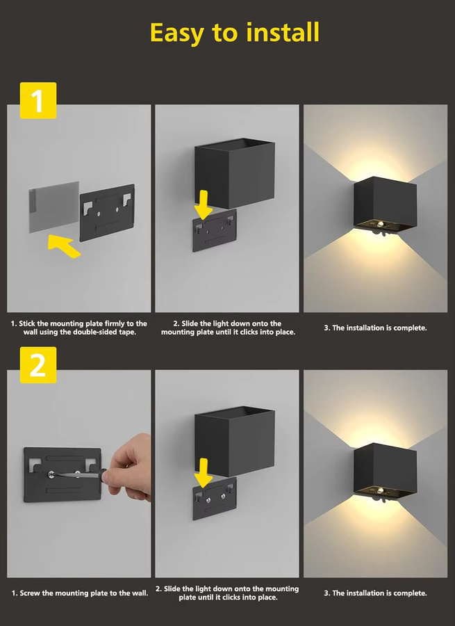 T-SUNRISE LED-Wandleuchte Schwarz mit Fernbedienung, wiederaufladbare Up-and-Down Wandlampe für den Innenbereich, Warmweiß - Bild 4