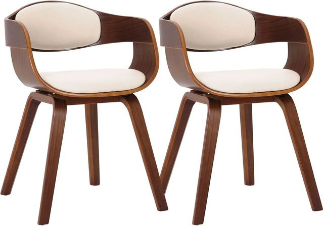 2er Set DELUKE LONDON Konferenzstühle aus Kunstleder und Holz in Walnuss und Creme, H x B x T: 73 x 49 x 46 cm - Bild 1