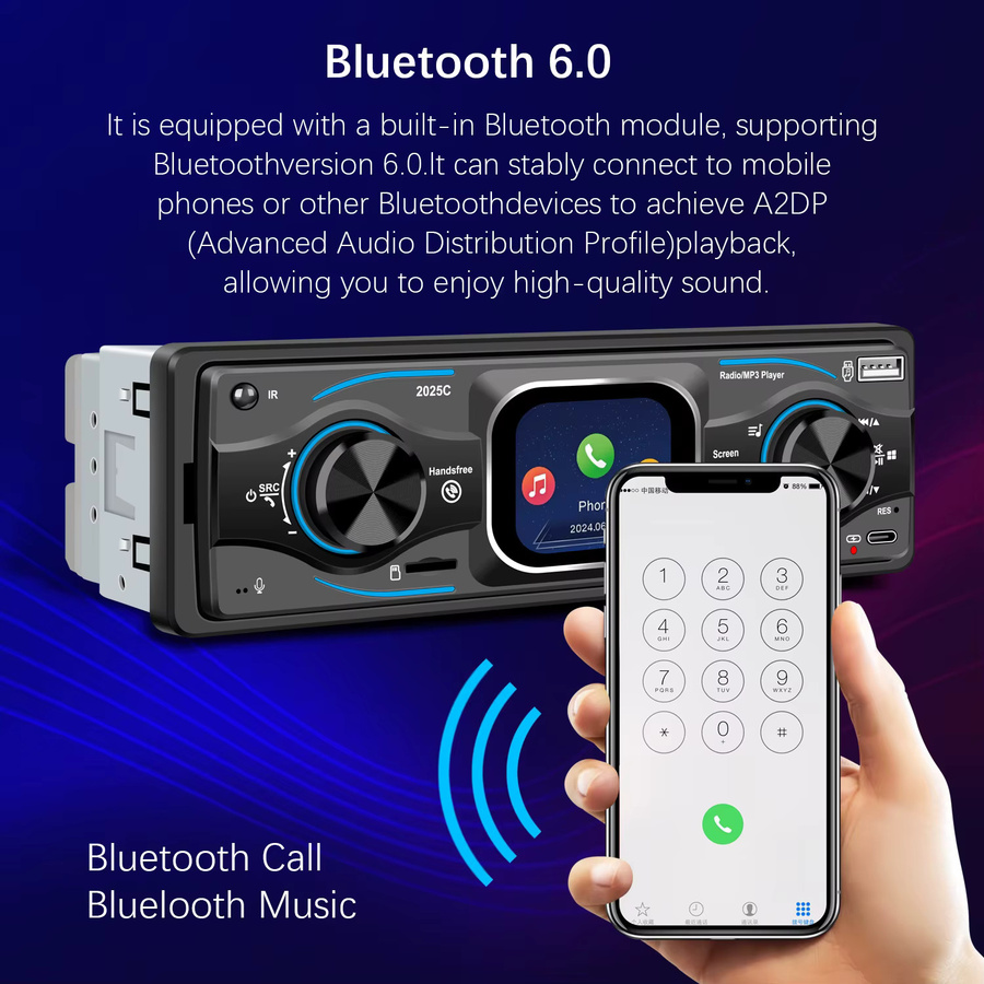 ESSGOO 1DIN MP3 Autoradio mit 2,2 Zoll TFT-Touchscreen, Bluetooth 6.0, Freisprecheinrichtung, USB, AUX, Typ-C und 7 Beleuchtungsfarben in Schwarz - Bild 3