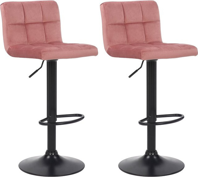 CLP 2er Set Barhocker Feni in Pink mit Samtbezug und Metallgestell, höhenverstellbar mit Lehne und Fußstütze - Bild 1