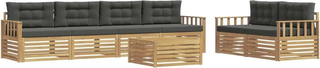 vidaXL Outdoor-Sofagarnitur 7-teilig aus Akazienholz mit Polsterkissen in Anthrazit und Weiß - Bild 1
