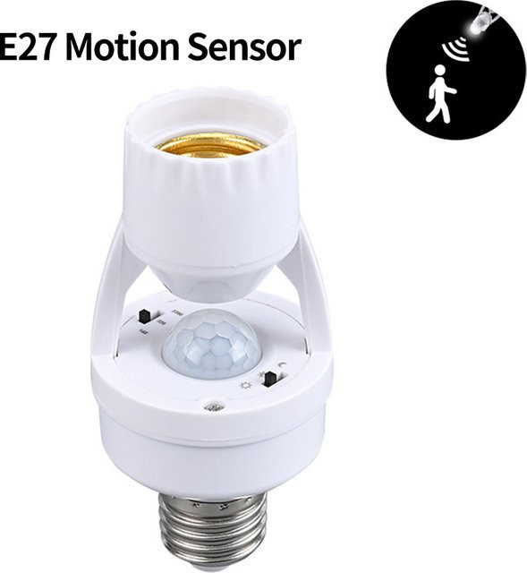 GGBEE LED Bewegungsmelder Adapter mit E27 Sockel, weiß, einstellbarer PIR Sensor für Menscheninduktion - Bild 1