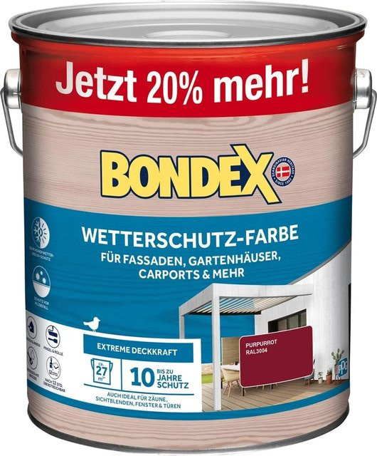 Bondex Wetterschutz-Farbe für Holz in RAL 3004 Purpurrot, 3 Liter - Bild 1