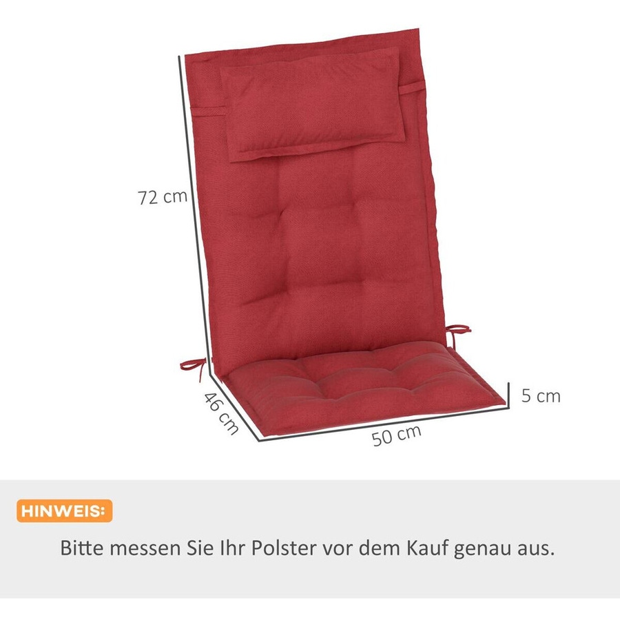 Outsunny Liegenauflage 2er Set weinrot aus Polyester, wasserabweisend und UV-beständig, B/H/L: 50 x 5 x 116 cm - Bild 3