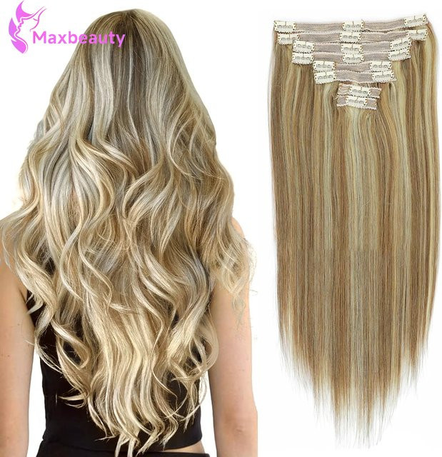 mayfive Clip-In-Haarverlängerungen, Remy-Echthaar, P8/613, 120 g, 8 Stück - Bild 1