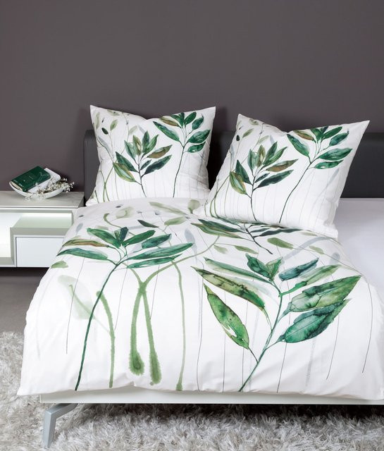 Janine Bettwäsche Modern Art aus Mako-Satin in Baumwolle mit floralem Design, Multicolor und Weiß - Bild 1