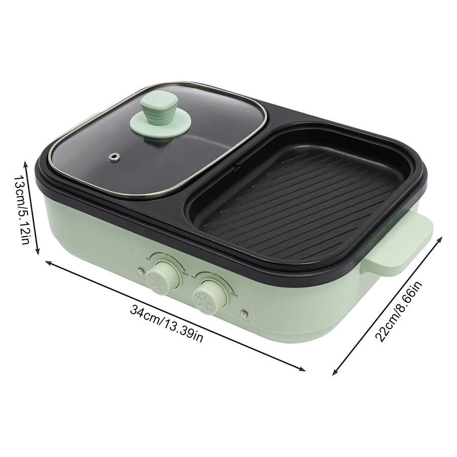 Bymaocar 2-in-1 Elektrischer Hotpot und Grill in Grün mit 1300W, 1-Liter Hotpot und 2-Liter Grill sowie einstellbarem Thermostat - Bild 5