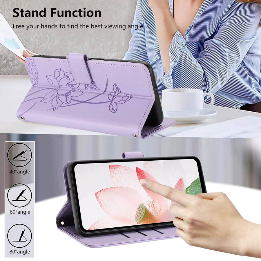 Blumen Leder Handyhülle im Buchdesign für Oppo Reno 14F 13 12 11 Pro 5G A3 A5 A60 A79 A78 A58 A38 A57 A17 A94 A74 5G Flip-Cover in Grün und Lila - Bild 4