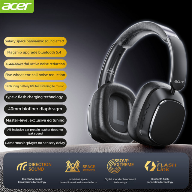 Acer OHR525 ANC Bluetooth-Kopfhörer in Beige mit aktiver Geräuschunterdrückung, Surround-Sound und HD-Mikrofon - Bild 1