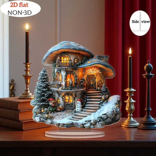 SunshineTek 2D Weihnachts-Schneehaus-Dekoration aus Acryl in Braun und Multicolour für deine Tischdekoration - Bild 1