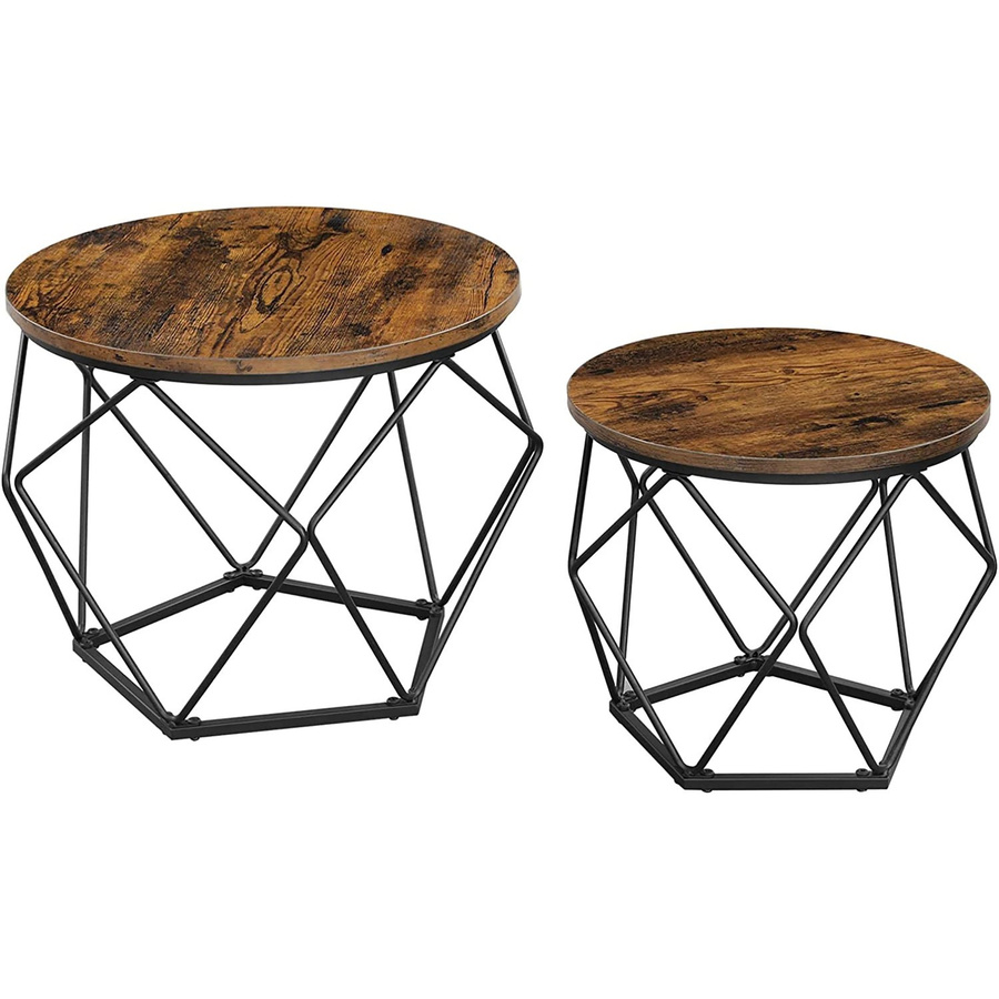 Vasagle Couchtisch 2er Set mit abnehmbaren runden Tischplatten in Braun-Schwarz im industriellen Vintage-Stil - Bild 2
