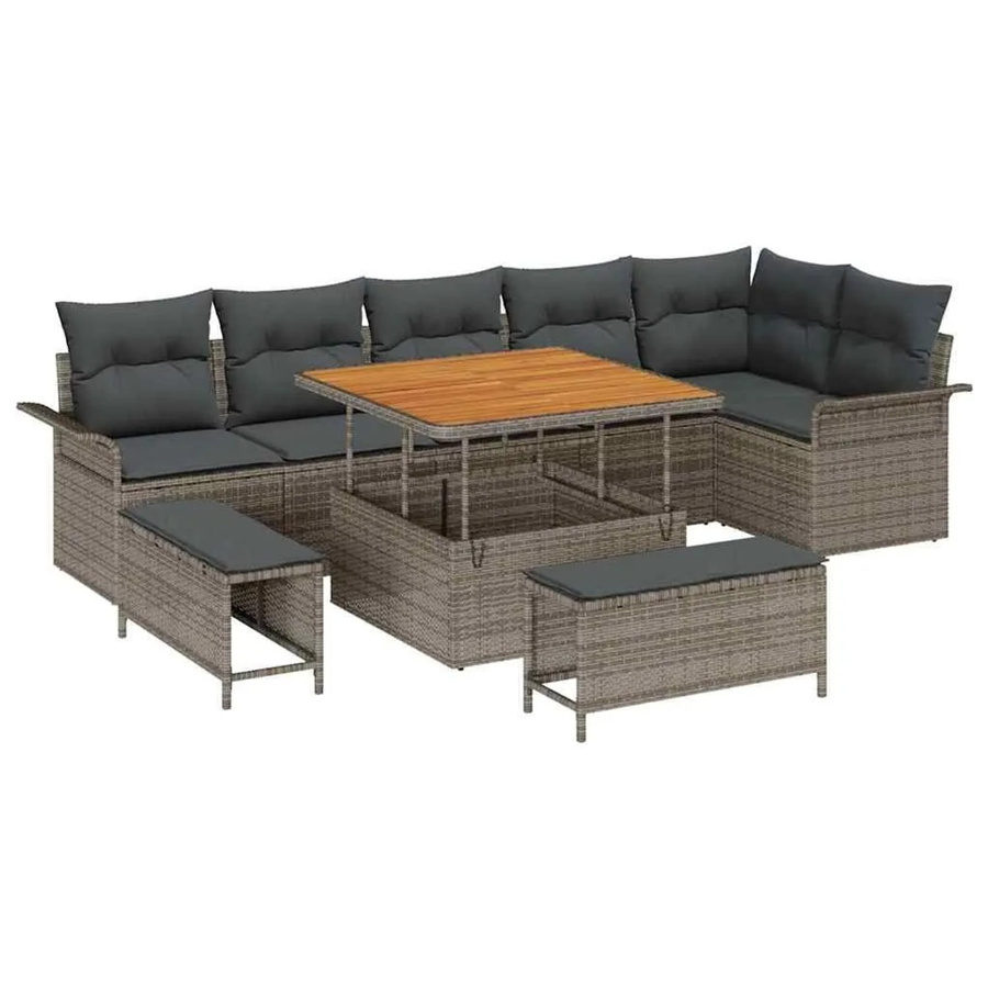 vidaXL Garten-Sofa-Set 9-teilig in Grau mit Kissen und integriertem Stauraum für Terrasse und Garten - Bild 2
