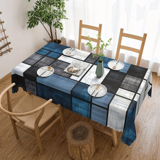 Wasserdichte Tischdecke von JMG Household Supplies mit modernem geometrischem Muster in Blau, B/B: 100 x 160 cm - Bild 1
