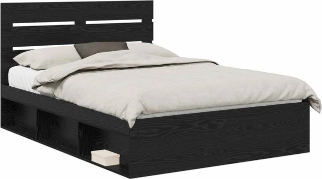vidaXL Bettrahmen aus massivem Kiefernholz in Schwarz, B/T/H: 140 x 200 x 143 cm - Bild 1