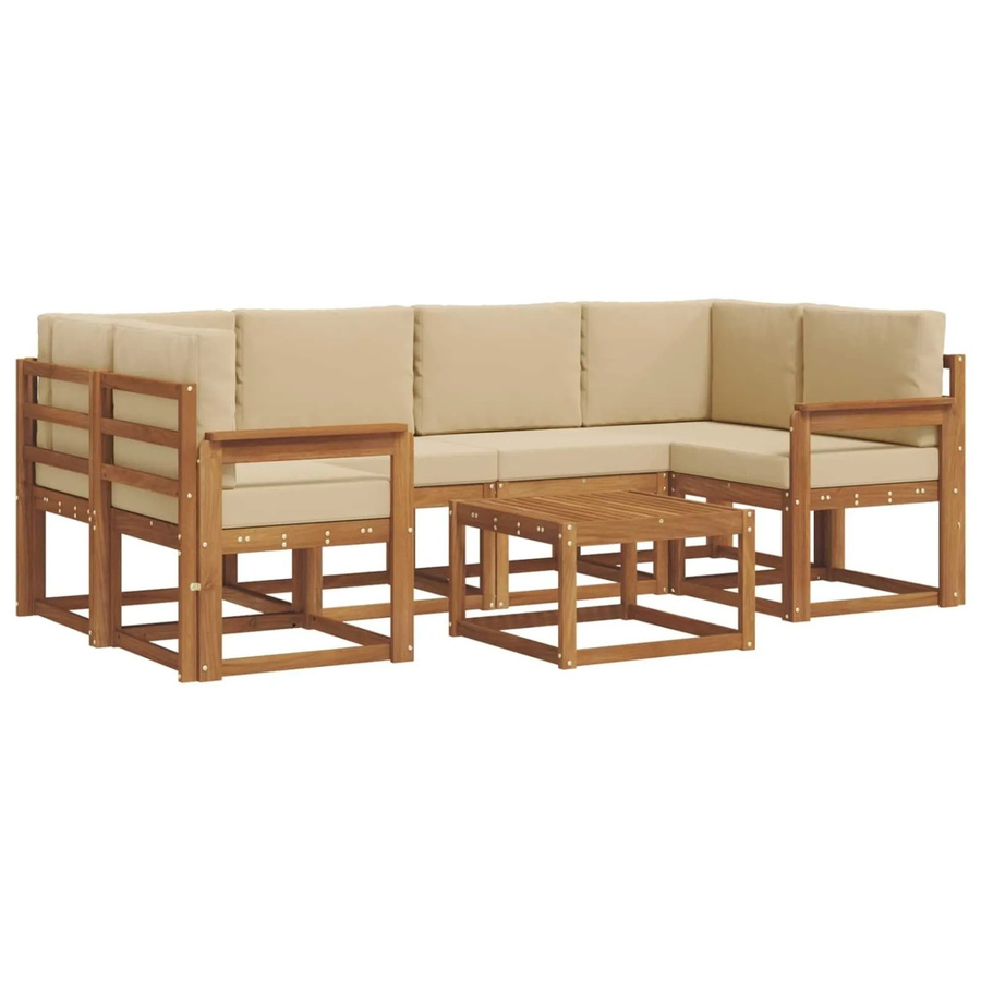 vidaXL Outdoor-Sofagarnitur aus Akazienholz in L-Form mit 7-teiligem Set, Natur und Beige - Bild 2