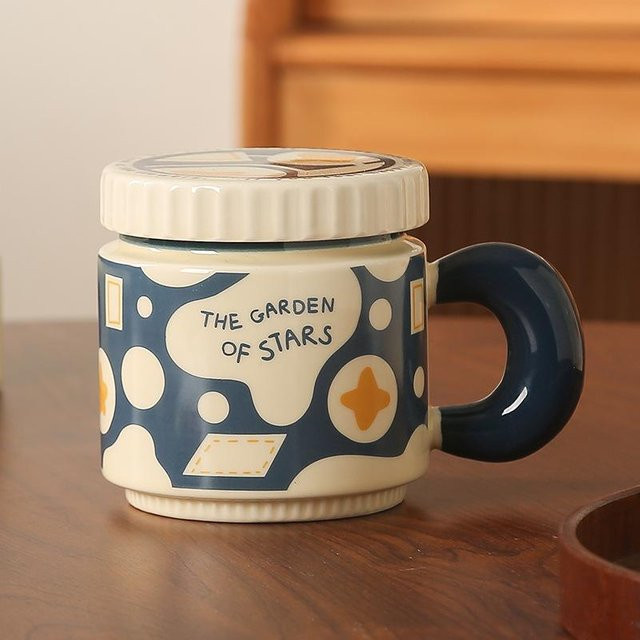 Retro Keramiktasse mit Deckel von Yiran toy 1 in verschiedenen Farben, Volumen: 350,5 ml - Bild 1