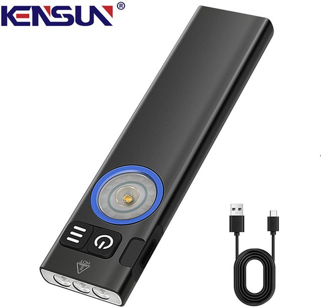 KENSUN LED-Taschenlampe in Schwarz mit USB-C-Aufladung und COB-Beleuchtung aus Aluminium - Bild 1