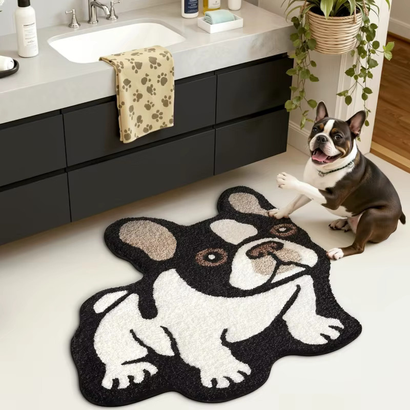 VIKAMA Fußmatte in Form einer französischen Bulldogge, rutschfest und wasserabsorbierend, Mehrfarbig, B: 80 cm, T: 70 cm - Bild 5