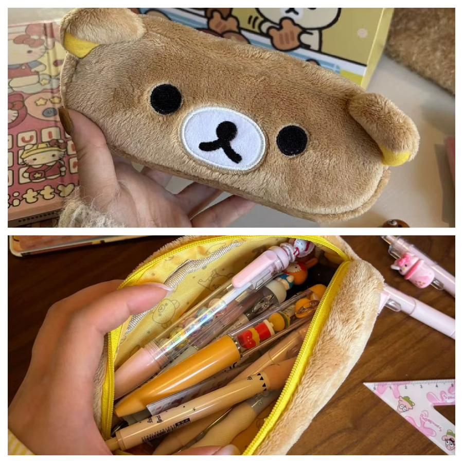 Rilakkuma Plüsch-Federmäppchen in Braun als Kosmetiktasche im japanischen Stil für Schüler und Mädchen - Bild 3