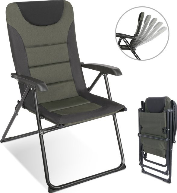 HOMECALL Campingstuhl klappbar aus Polyester und Stahl mit 5-fach verstellbarer Rückenlehne, Schwarz/Grün - Bild 1