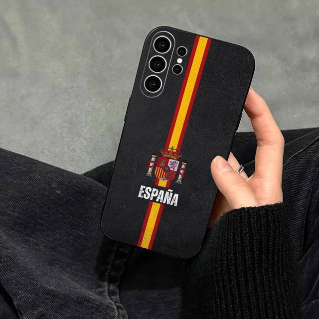 Handyhülle mit spanischem Flaggen-Design für Samsung Galaxy S25 S24 S23 S22 S21 S20 Ultra Plus Note 5G in Schwarz - Bild 1