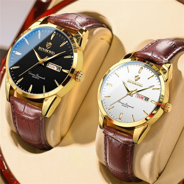 BINBOND 2-teiliges Set Armbanduhren, Quarz, Edelstahl, Datum, Unisex - Bild 1